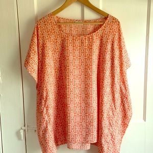 Peach and white scarf blouse